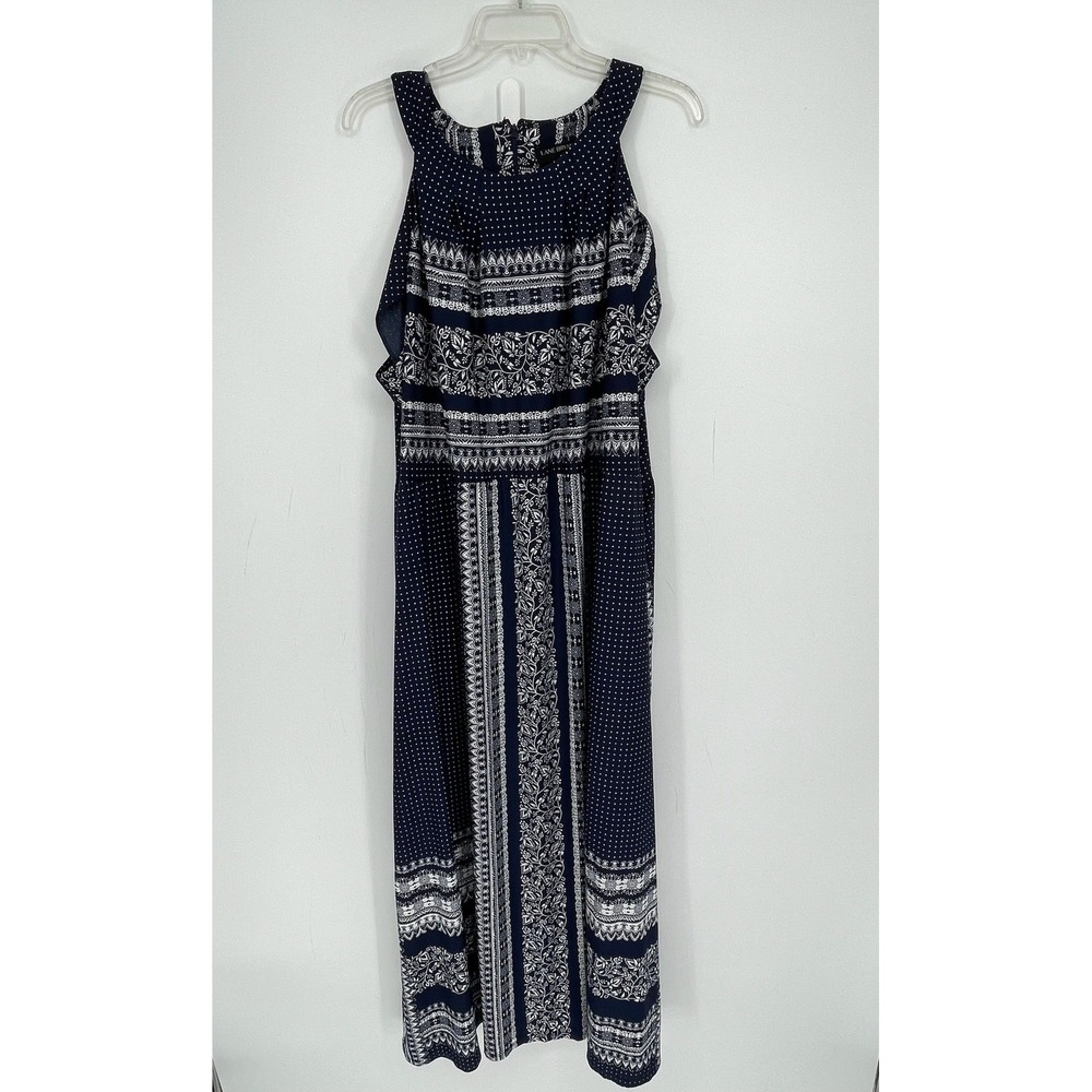 Lane Bryant Women's Blue Polka Dot Paisley Halter Maxi Dress Plus Size 26-28